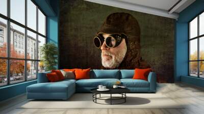 Portrait of adult male aviator biker Wall mural