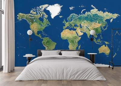 a simplified representation of a world map. Vector style, 3D rendering, World map bas-relief vector style Wall mural