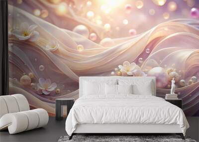 Abstract wave silk background with sinuous folds, milky color, Wall mural