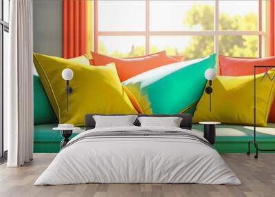 interior details of the summer collection for a home decor company, bright pillows on the sofa Wall mural