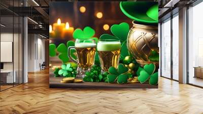 St. Patrick's Day celebration, Irish Pride Day, symbols and objects of St. Patrick's Day holiday. Wall mural