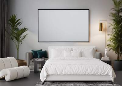 stylish modern room interior, poster mockup with white frame on interior wall background, comfortable relaxation place at home. Wall mural