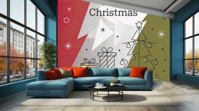 Vector illustration for Happy New Year and Merry Christmas greeting card, party invitation card, website banner, social media banner, christmas tree, Wall mural