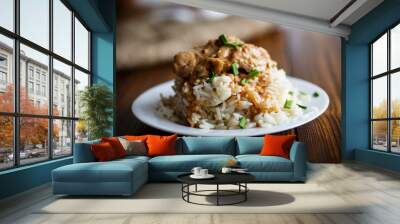 Boiled rice with rabbit meat and sauce Wall mural