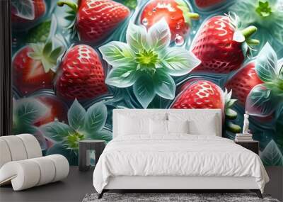 fresh frozen whole strawberries. Wall mural