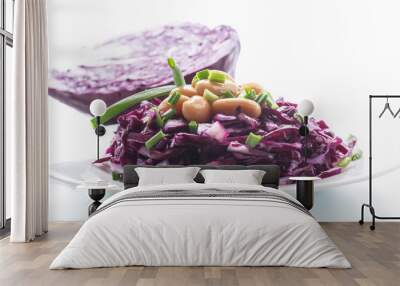 fresh salad of red cabbage with boiled beans Wall mural