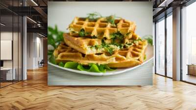 Homemade fried vegetable waffles with herbs inside Wall mural