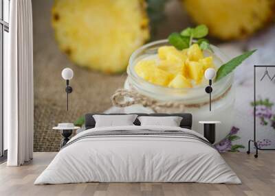 sweet homemade yogurt with pineapple Wall mural