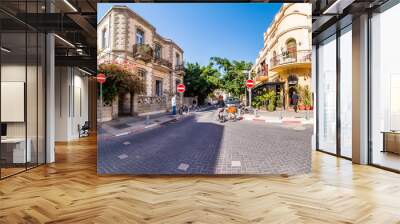 Street scene in Neve Zedek district in Tel Aviv, Israel. Wall mural