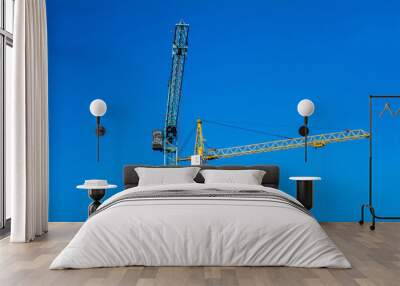 Two cranes against the blue sky. Wall mural