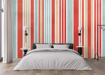 Watercolor beige, red and blue striped background. Wall mural