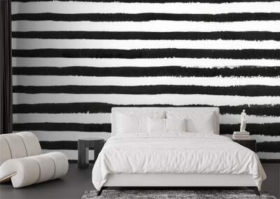 Watercolor black stripe grunge pattern. Wall mural