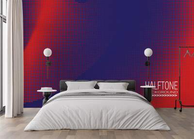 Halftone background design with red dots on blue. Monochrome abstract banner template. Wall mural