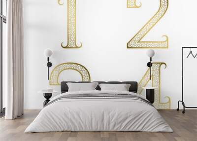 One, two, three, four golden ornamental numbers with flourishes. Decorative patterned vintage font. Wall mural