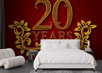 Twenty years anniversary celebration patterned logotype. 20th anniversary vintage golden logo with shadow. Wall mural