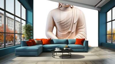 a carved buddha statue made from stone isolated on a transparent background, generative ai Wall mural