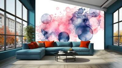 a cluster of indigo and blush pink abstract watercolor floating bubbles, isolated on a transparent background, generative ai Wall mural