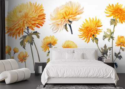 a collection of grunge oil painted chrysanthemums isolated on a transparent background, generative ai Wall mural