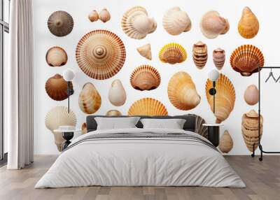 a collection of seashells isolated on a transparent background, generative ai Wall mural