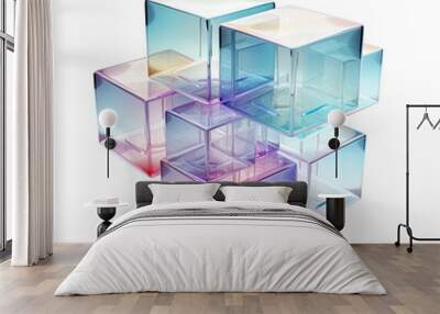 a series of floating translucent cubes abstract shape, 3d render style, isolated on a transparent background, generative ai Wall mural