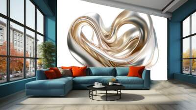 a silver and gold fluid organic form composed of metals, forming an abstract shape, 3d render style, isolated on a transparent background, generative ai Wall mural