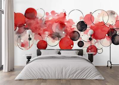 arrangement of cherry red and silver abstract watercolor swashes isolated on a transparent background Wall mural