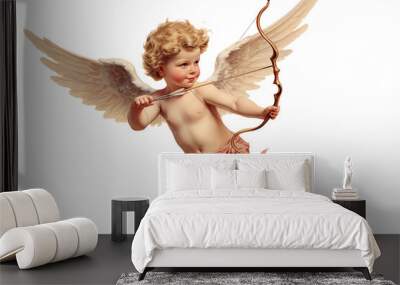 cupid flying overhead shooting his arrow vintage illustration isolated on a transparent background, generative ai Wall mural