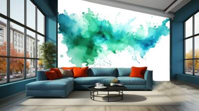 emerald and sky blue swashes, watercolor paint abstract border frame for design layout, isolated on a transparent background, generative ai Wall mural