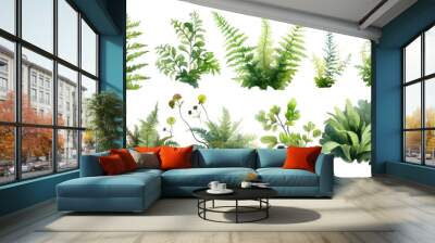 fern and moss collection in watercolor style, isolated on a transparent background for design layouts Wall mural