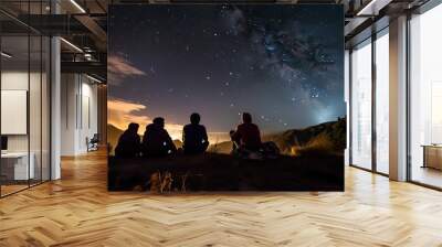 group of friends star gazing in a remote wilderness, generative ai Wall mural