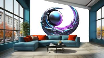 moon crescent in black and silver abstract colorful shape, 3d render style, isolated on a transparent background Wall mural