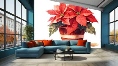 poinsettia plant vintage illustration isolated on a transparent background, generative ai Wall mural