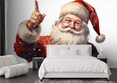 santa with finger aside nose making magic vintage illustration isolated on a transparent background, generative ai Wall mural