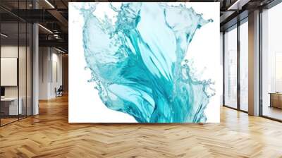 splashing turquoise blue water wave splash frozen in an abstract futuristic 3d texture isolated on a transparent background, generative ai Wall mural