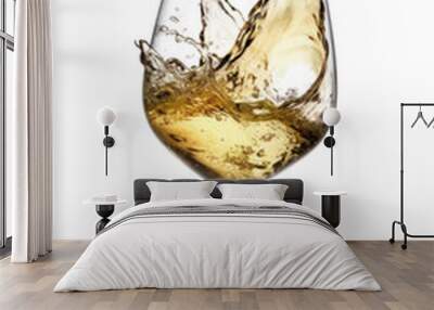 white wine splashing in a glass isolated on a transparent background Wall mural