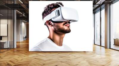 young man using virtual reality headset isolated on a transparent background, generative ai Wall mural