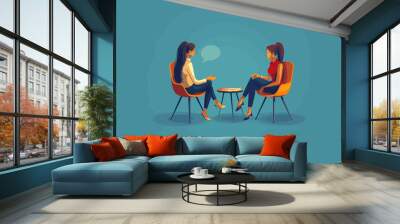 Business Communication Discussion Between Two Women in Minimalistic Vector Illustration Concept Wall mural