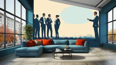 Manager Leading Team with Copy Space for Text, Business Meeting Concept, Vector Illustration, Professional Teamwork, Business Communication, Corporate Strategy Planning Wall mural