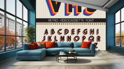 90's Retro Font. Vector VHS alphabet Wall mural