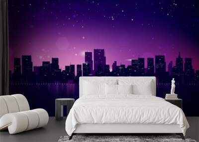 Night City Skyline. Vector Cityscape Background Wall mural