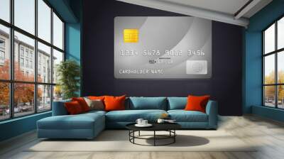 Silver Credit Card Icon. Vector Illustration with font Wall mural