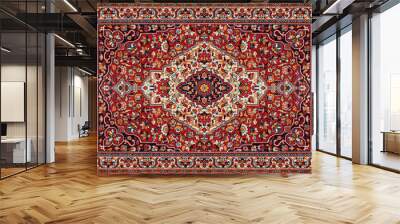 Old Red Persian Carpet Texture, abstract ornament Wall mural