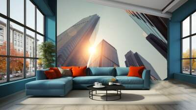 Amazing futuristic cityscape view in sunset. Hong Kong Wall mural