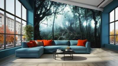 Fantasy tropical jungle forest in surreal colors. Concept landscape Wall mural