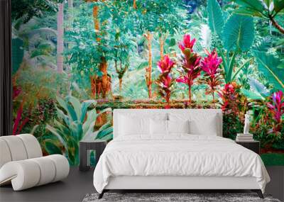 Surreal colors of fantasy tropical garden Wall mural