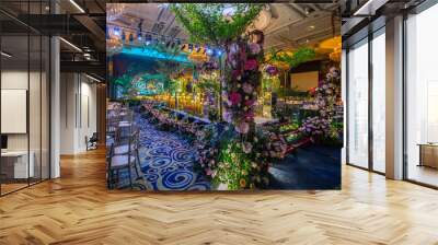 beautiful luxury wedding event colourful flower flora decoration concept and romantic lighting sculpture for outdoor garden rom solemnisation and hotel fine dining Wall mural