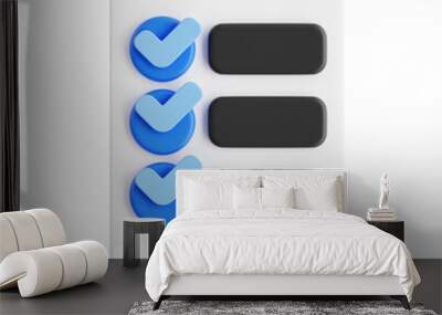 Innovative Task Tracking - 3D Checklist. 3D Visualization of Digital Checkmarks.
3d illustration, 3d element, 3d rendering. 3d visualization isolated on a transparent background Wall mural