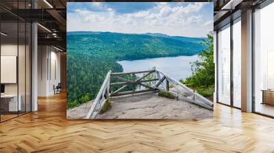 Mont Brassard hike in Parc Regional des 7 chutes in Quebec. This 8.5 kilometers hike offers great view of the typical nordic landscape. The sign says 