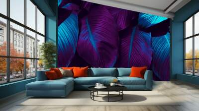 dark purple and blue color toned of tropical foliage background Wall mural