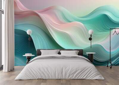 Pastel color wave pattern image in green, pink, blue, white, Generative AI Wall mural